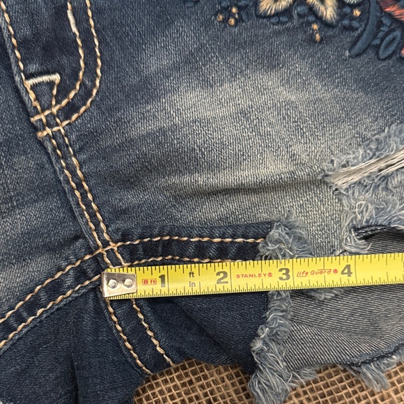 Miss Me Distressed Blue Jean Shorts with Embellished Pockets - Picture 8 of 9